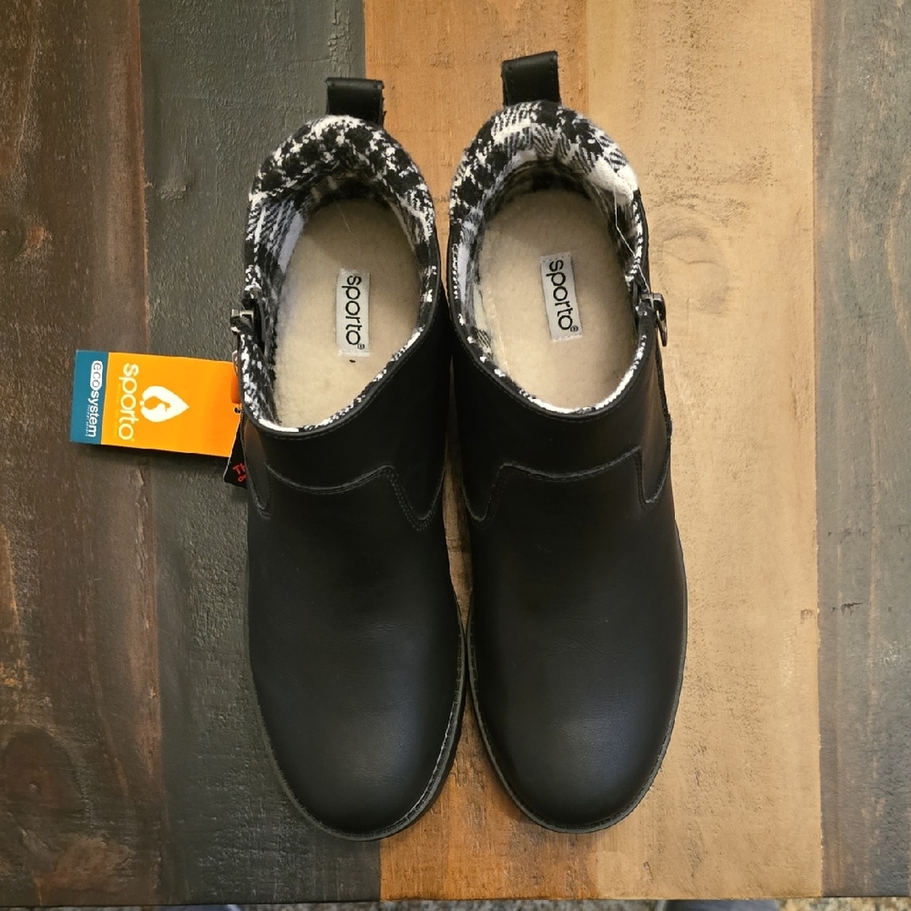 Sporto Womens Black Boots with Patterned Interior